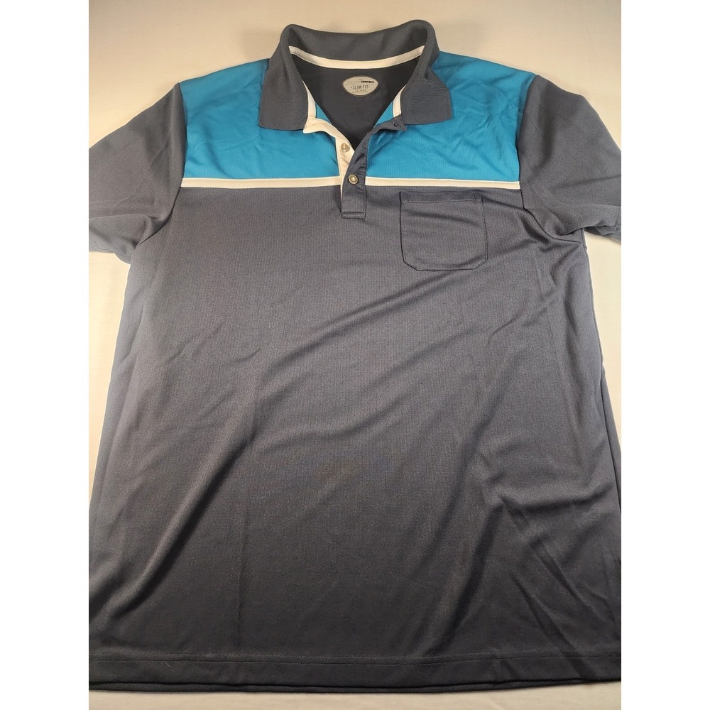 Grand Slam Mens XXL Slim Fit Colorblock Performance Golf Polo Shirt Navy Teal